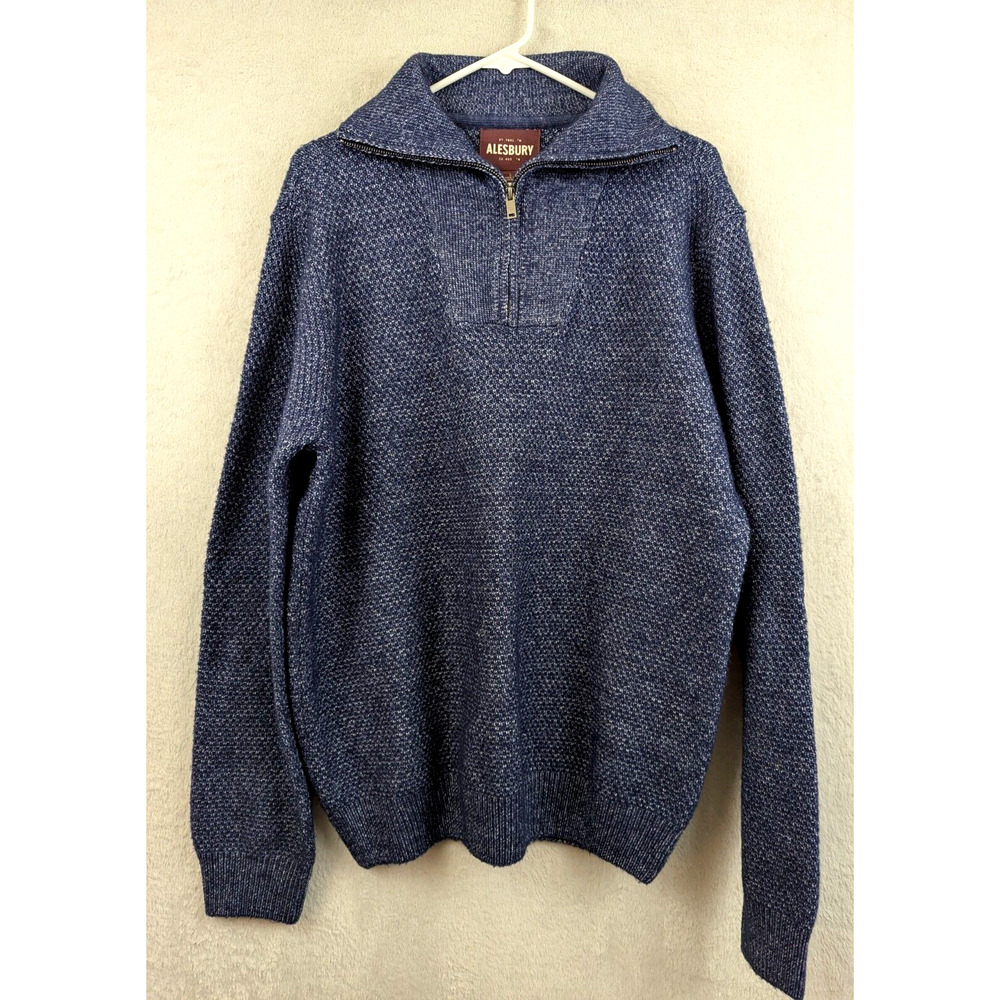 Alesbury sz L Seed Stitch 1/4 zip Sweater blue long sleeves pullover men 0094